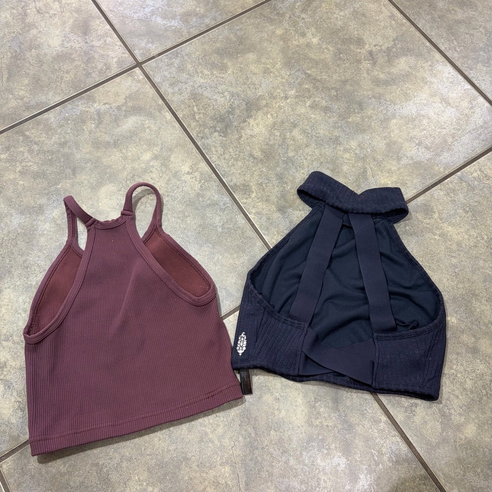 FP Movement Happiness Runs Crop Tank Lot 2 XS brown Navy Ribbed Gym Outdoor - Picture 5 of 6
